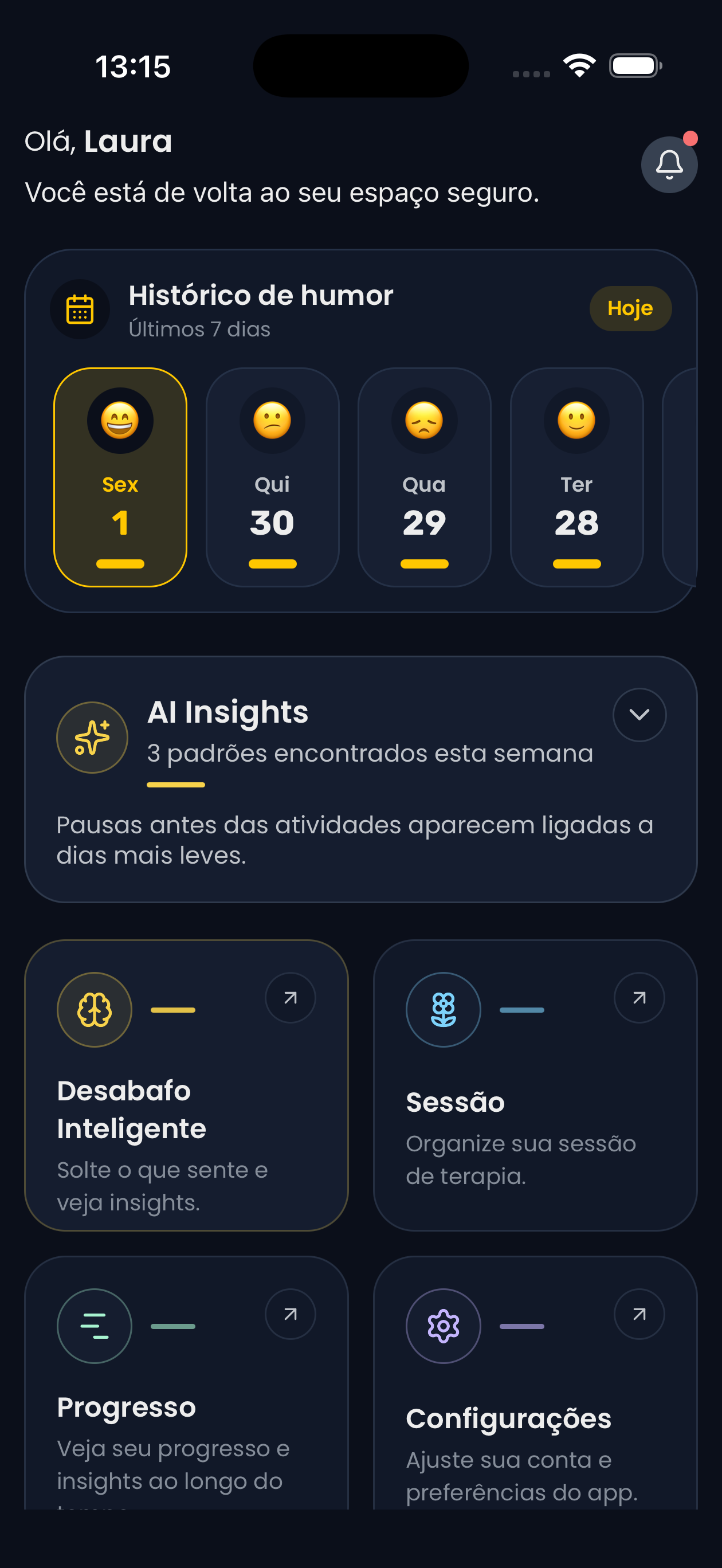 Tela inicial do app Penssu